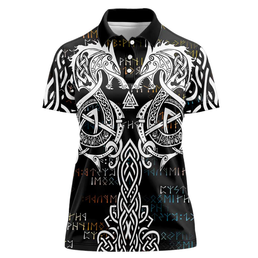Viking Runes and Norse Mythology Symbols Women Polo Shirt Celtic Knotwork Tribal Illustration Style