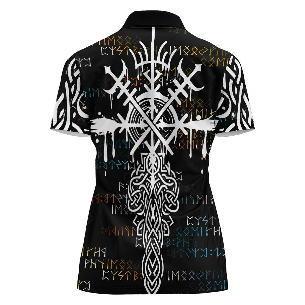 Viking Runes and Norse Mythology Symbols Women Polo Shirt Celtic Knotwork Tribal Illustration Style