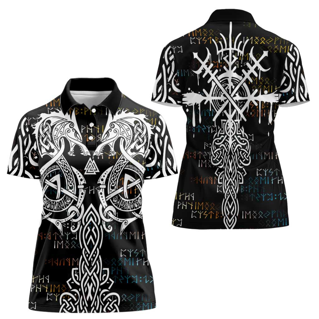 Viking Runes and Norse Mythology Symbols Women Polo Shirt Celtic Knotwork Tribal Illustration Style