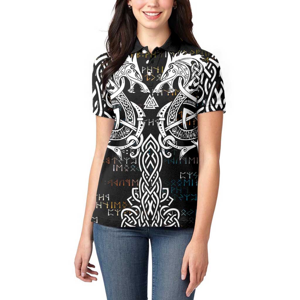 Viking Runes and Norse Mythology Symbols Women Polo Shirt Celtic Knotwork Tribal Illustration Style