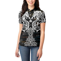 Viking Runes and Norse Mythology Symbols Women Polo Shirt Celtic Knotwork Tribal Illustration Style