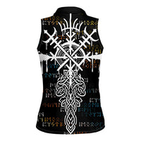 Viking Runes and Norse Mythology Symbols Women Sleeveless Polo Shirt Celtic Knotwork Tribal Illustration Style