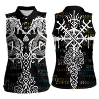 Viking Runes and Norse Mythology Symbols Women Sleeveless Polo Shirt Celtic Knotwork Tribal Illustration Style