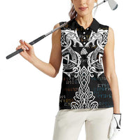 Viking Runes and Norse Mythology Symbols Women Sleeveless Polo Shirt Celtic Knotwork Tribal Illustration Style