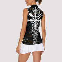 Viking Runes and Norse Mythology Symbols Women Sleeveless Polo Shirt Celtic Knotwork Tribal Illustration Style