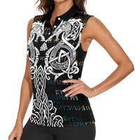 Viking Runes and Norse Mythology Symbols Women Sleeveless Polo Shirt Celtic Knotwork Tribal Illustration Style