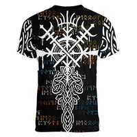 Viking Runes and Norse Mythology Symbols Women V-Neck T-Shirt Celtic Knotwork Tribal Illustration Style
