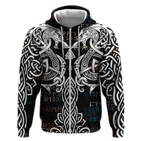 Viking Runes and Norse Mythology Symbols Zip Hoodie Celtic Knotwork Tribal Illustration Style