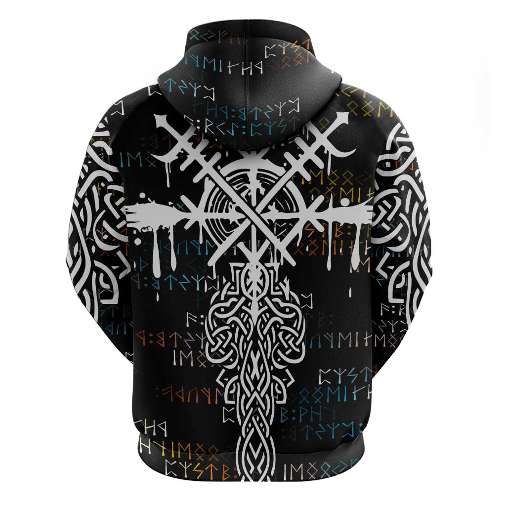 Viking Runes and Norse Mythology Symbols Zip Hoodie Celtic Knotwork Tribal Illustration Style