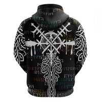 Viking Runes and Norse Mythology Symbols Zip Hoodie Celtic Knotwork Tribal Illustration Style