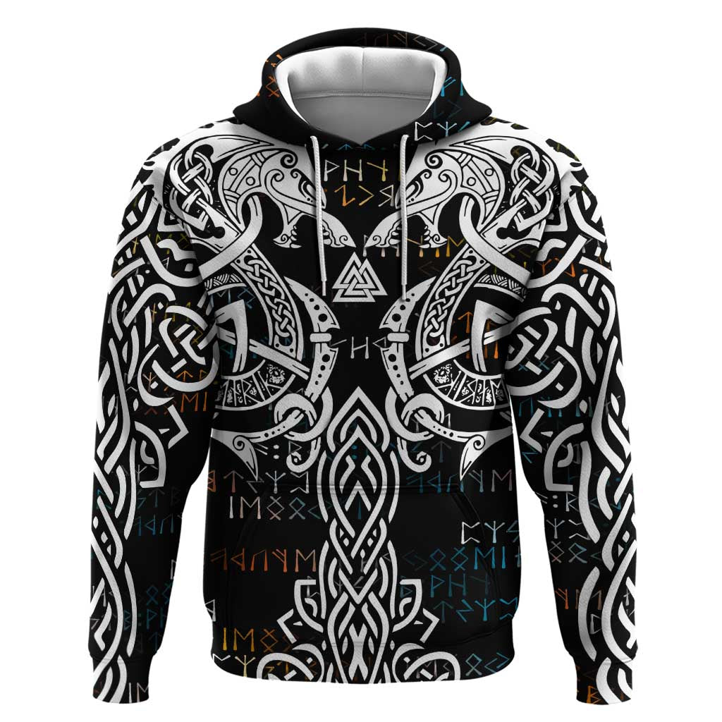 Viking Runes and Norse Mythology Symbols Zip Hoodie Celtic Knotwork Tribal Illustration Style