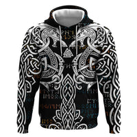 Viking Runes and Norse Mythology Symbols Zip Hoodie Celtic Knotwork Tribal Illustration Style