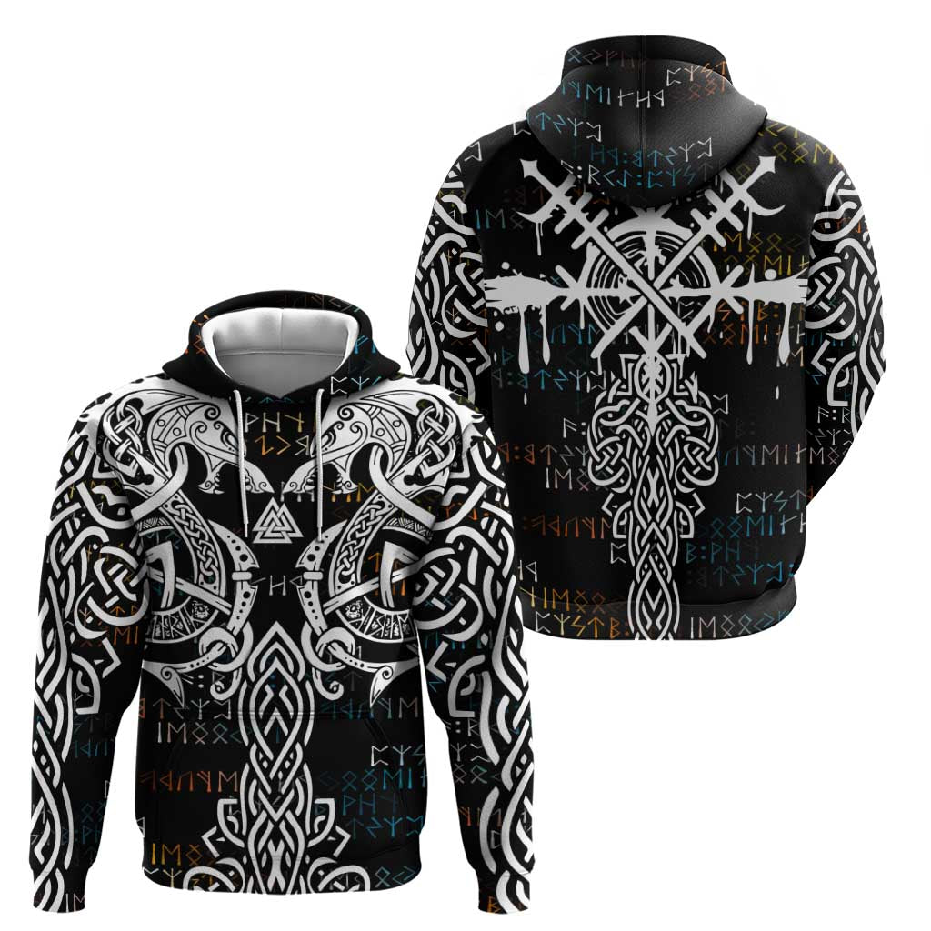 Viking Runes and Norse Mythology Symbols Zip Hoodie Celtic Knotwork Tribal Illustration Style