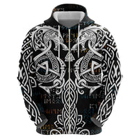 Viking Runes and Norse Mythology Symbols Zip Hoodie Celtic Knotwork Tribal Illustration Style