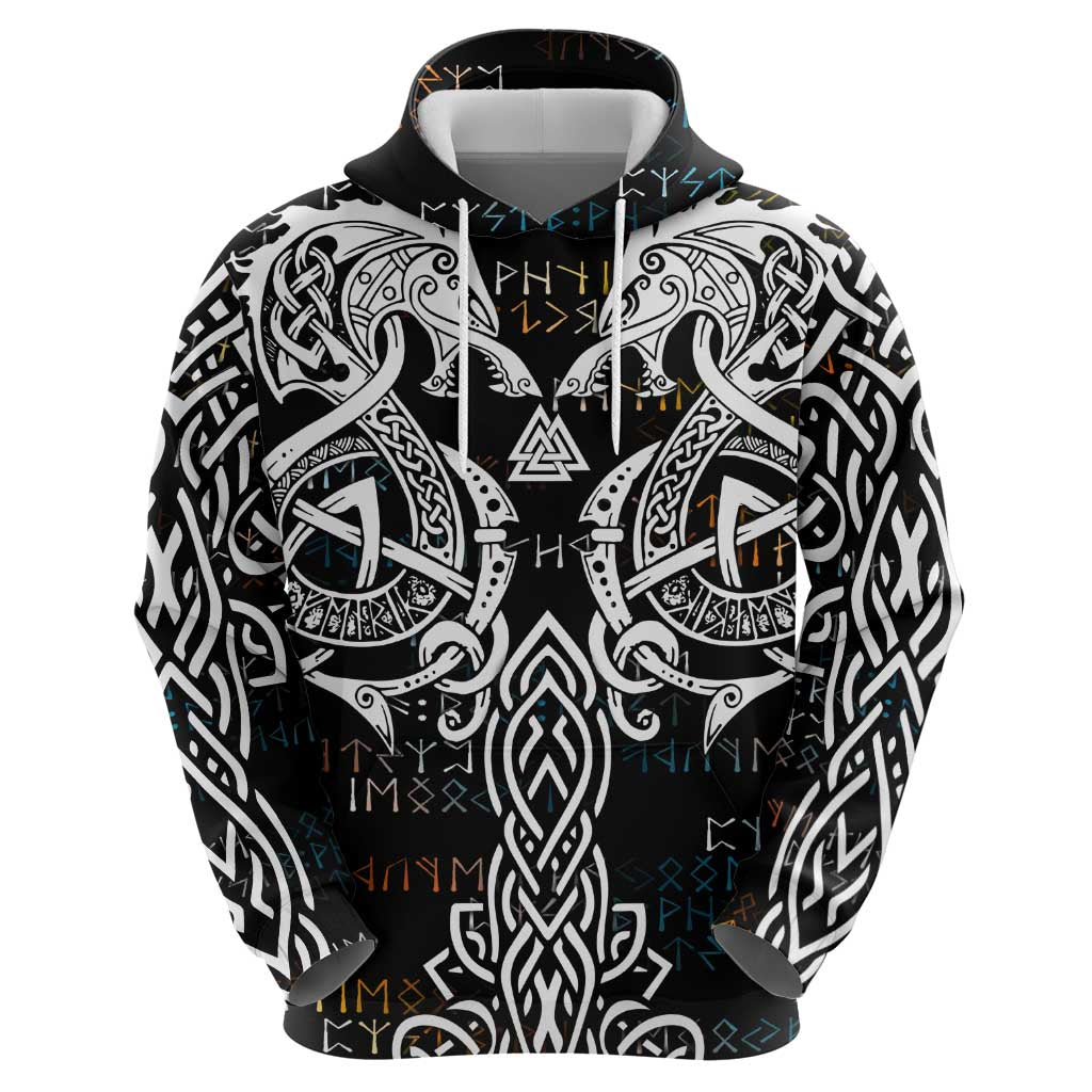 Viking Runes and Norse Mythology Symbols Zip Hoodie Celtic Knotwork Tribal Illustration Style