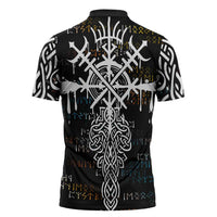 Viking Runes and Norse Mythology Symbols Zipper Polo Shirt Celtic Knotwork Tribal Illustration Style