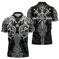 Viking Runes and Norse Mythology Symbols Zipper Polo Shirt Celtic Knotwork Tribal Illustration Style