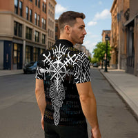Viking Runes and Norse Mythology Symbols Zipper Polo Shirt Celtic Knotwork Tribal Illustration Style
