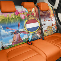 Dutch Lion Design Back Car Seat Cover with Tulips Windmills Bicycles and Coat of Arms