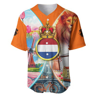 Dutch Lion Design Baseball Jersey with Tulips Windmills Bicycles and Coat of Arms