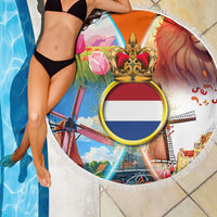 Dutch Lion Design Beach Blanket with Tulips Windmills Bicycles and Coat of Arms