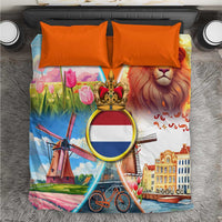 Dutch Lion Design Bedding Set with Tulips Windmills Bicycles and Coat of Arms