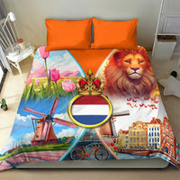 Dutch Lion Design Bedding Set with Tulips Windmills Bicycles and Coat of Arms