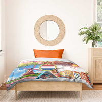 Dutch Lion Design Bedding Set with Tulips Windmills Bicycles and Coat of Arms