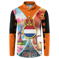 Dutch Lion Design Button Sweatshirt with Tulips Windmills Bicycles and Coat of Arms