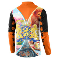 Dutch Lion Design Button Sweatshirt with Tulips Windmills Bicycles and Coat of Arms