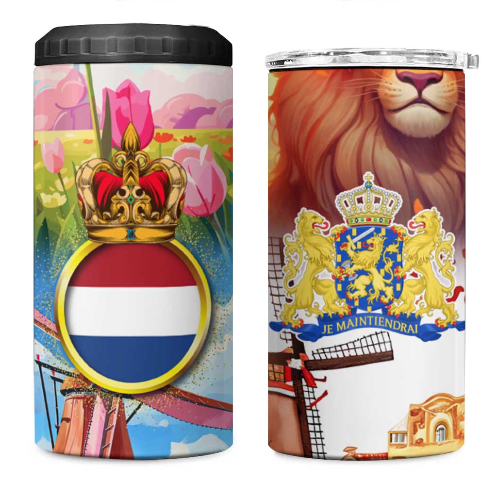Dutch Lion Design 4 in 1 Can Cooler Tumbler with Tulips Windmills Bicycles and Coat of Arms