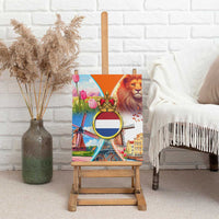 Dutch Lion Design Canvas Wall Art with Tulips Windmills Bicycles and Coat of Arms