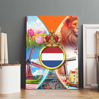 Dutch Lion Design Canvas Wall Art with Tulips Windmills Bicycles and Coat of Arms