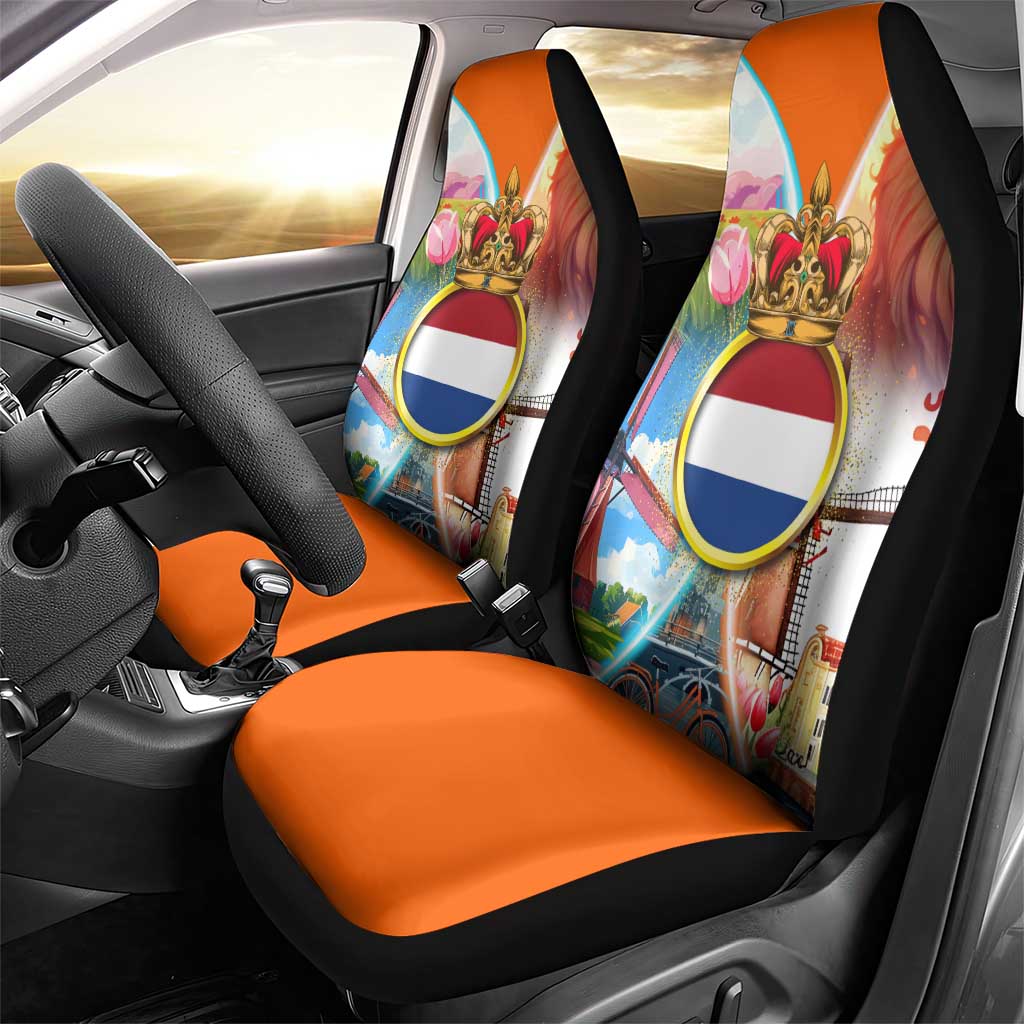 Dutch Lion Design Car Seat Cover with Tulips Windmills Bicycles and Coat of Arms