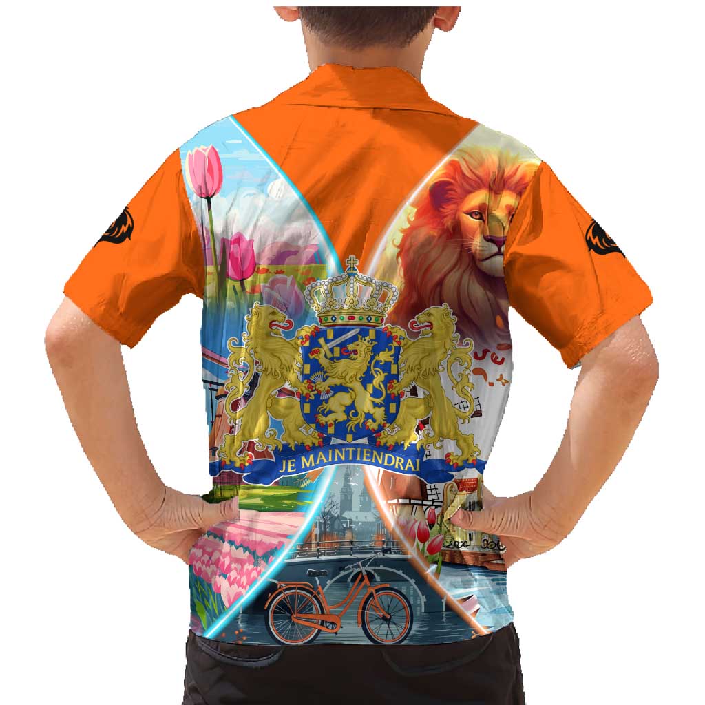 Dutch Lion Design Family Matching Mermaid Dress and Hawaiian Shirt with Tulips Windmills Bicycles and Coat of Arms
