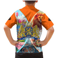 Dutch Lion Design Family Matching Mermaid Dress and Hawaiian Shirt with Tulips Windmills Bicycles and Coat of Arms