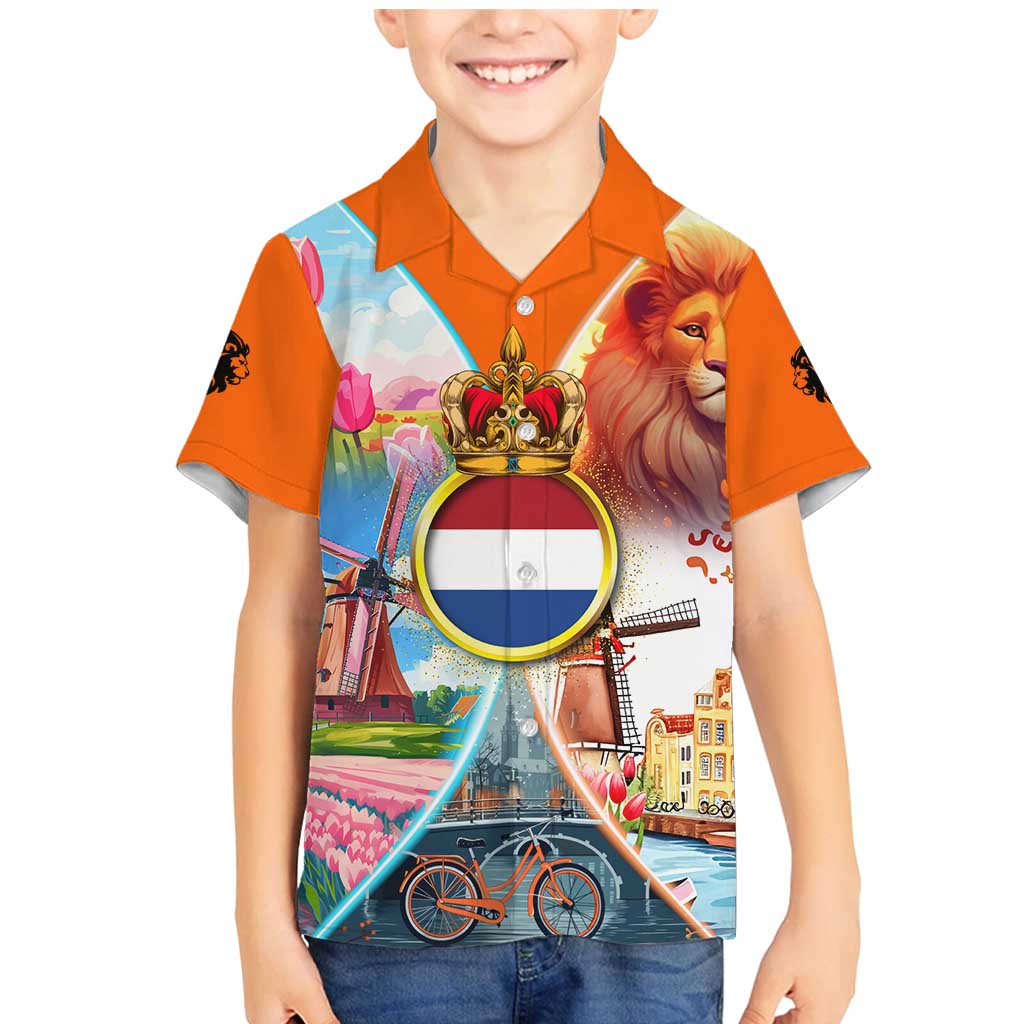 Dutch Lion Design Family Matching Mermaid Dress and Hawaiian Shirt with Tulips Windmills Bicycles and Coat of Arms