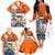 Dutch Lion Design Family Matching Off The Shoulder Long Sleeve Dress and Hawaiian Shirt with Tulips Windmills Bicycles and Coat of Arms