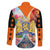 Dutch Lion Design Family Matching Off The Shoulder Long Sleeve Dress and Hawaiian Shirt with Tulips Windmills Bicycles and Coat of Arms