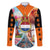 Dutch Lion Design Family Matching Off Shoulder Short Dress and Hawaiian Shirt with Tulips Windmills Bicycles and Coat of Arms