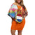 Dutch Lion Design Family Matching Off Shoulder Short Dress and Hawaiian Shirt with Tulips Windmills Bicycles and Coat of Arms