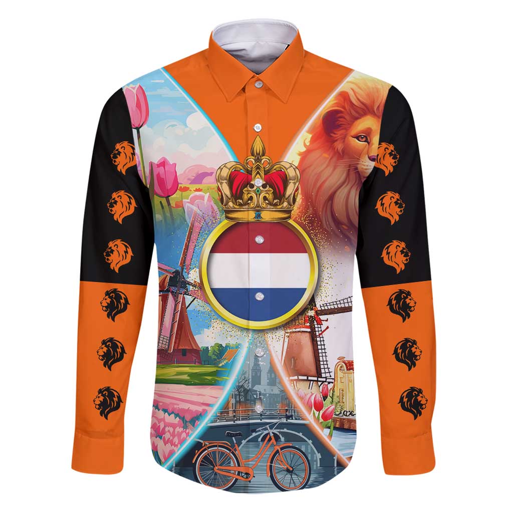 Dutch Lion Design Family Matching Puletasi and Hawaiian Shirt with Tulips Windmills Bicycles and Coat of Arms