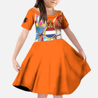 Dutch Lion Design Family Matching Summer Maxi Dress and Hawaiian Shirt with Tulips Windmills Bicycles and Coat of Arms