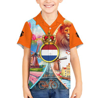 Dutch Lion Design Family Matching Summer Maxi Dress and Hawaiian Shirt with Tulips Windmills Bicycles and Coat of Arms
