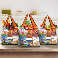 Dutch Lion Design Grocery Bag with Tulips Windmills Bicycles and Coat of Arms