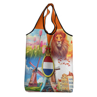 Dutch Lion Design Grocery Bag with Tulips Windmills Bicycles and Coat of Arms