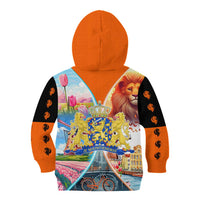 Dutch Lion Design Kid Hoodie with Tulips Windmills Bicycles and Coat of Arms