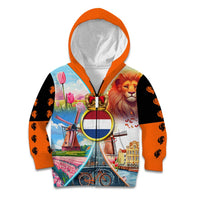 Dutch Lion Design Kid Hoodie with Tulips Windmills Bicycles and Coat of Arms