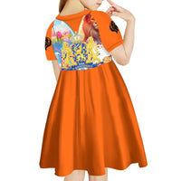 Dutch Lion Design Kid Short Sleeve Dress with Tulips Windmills Bicycles and Coat of Arms