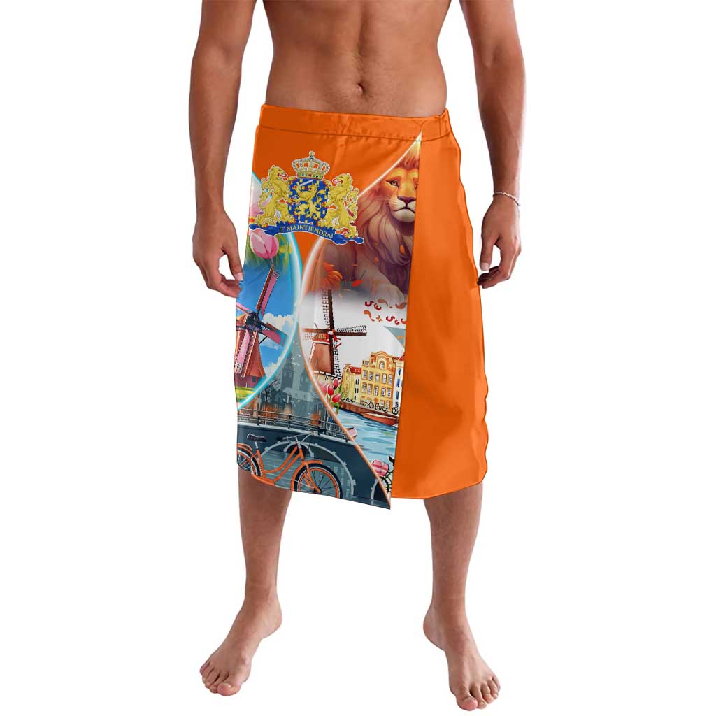 Dutch Lion Design Lavalava with Tulips Windmills Bicycles and Coat of Arms